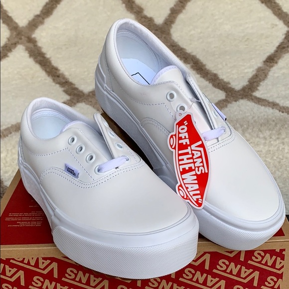 •VANS ERA STACKED LEATHER TRUE WHITE PLATFORMS - Picture 4 of 16